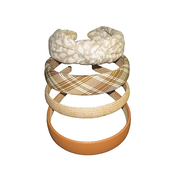 Four Piece Headband Bundle Preppy Plaid + Animal Print + Faux Leather + Shimmer main image 5